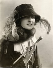 Fashionable Woman in Velvet Hat and Sable Fur Scarf, Portrait, circa 1922