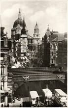 St. Paul's Cathedral from Ludgate Circus, London, England, United Kingdom, Postcard, circa 1930's