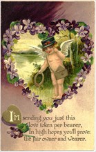 Cupid in Green Hat, "Love token", Postcard, circa 1912