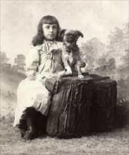 Girl with Puppy, Studio Portrait, Manchester, New Hampshire, USA, 1890