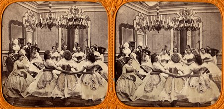 Group of Women Dancing at Party, Stereo Card, circa 1890