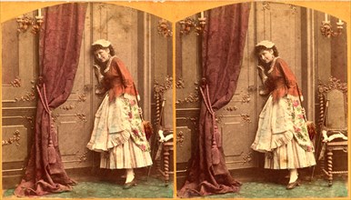 Maid with Feather Duster Eavesdropping at Door, Stereo Card, circa early 1900's