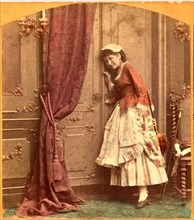 Maid with Feather Duster Eavesdropping at Door, Single Image of Stereo Card, circa early 1900's