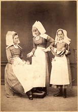 Three Nurses in White Aprons and Hats, Albumen Print, Cabinet Card, circa early 1900's