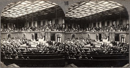 President Wilson Addressing Congress on Question of International Peace & Imminent Danger of War with Germany, February 3, 1917, Stereo Card