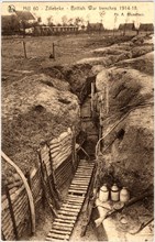 British War Trenches, Zillebeke, Belgium, WWI Postcard, circa 1915