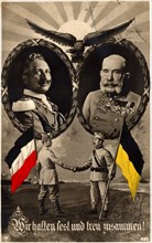 Kaiser Wilhelm II of Germany, Kaiser Franz Joseph I of Austria-Hungary, "Wir Halten Fest und Treu Susammen (We hold true together)", Postcard, circa 1915
