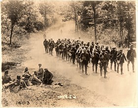 U.S. Infantrymen Marching to Trenches, France, circa 1918