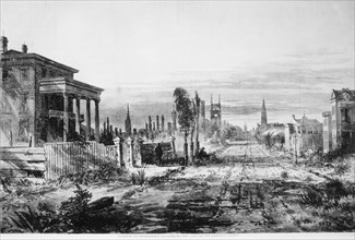 Portion of Charleston, South Carolina in Ruins as a Result of Gunfire from Federal Fleet, Illustration, Harper's Weekly, 1863