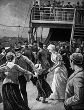 A Dance in Steerage Class on Emigrant Ship, Engraving, 1891