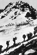 Red Army Soldiers Crossing Mountain in Western China on the Long March, 1935