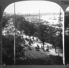 View of British and American Concessions Along Huanpu River, Shanghai, China, Single Image of Stereo Card, circa 1900