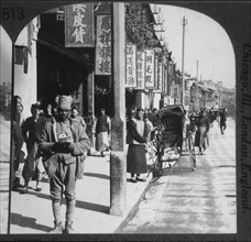 Street Scene, Nanking Road, Shanghai, China, Single Image of Stereo Card, circa 1900