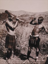 Zulu Maiden Attempting to Stab Bridegroom, An Act Symbolizing her Last Act of Freedom, Africa, circa 1890