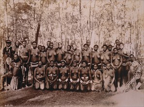 Large Group of Zulu Women and Men, Africa, circa 1890
