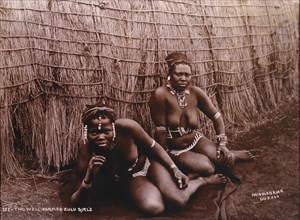 Two Zulu Women Sitting on Ground, Portrait, Africa, circa 1890