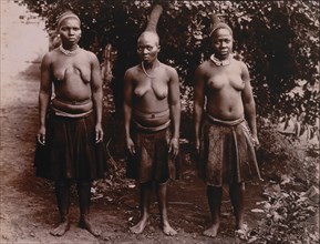 Three Topless Zulu Women Standing in Row, Portrait, Africa, 1890