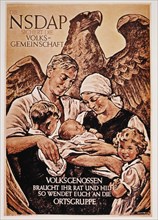 Family in Front of Eagle, Nazi Party (NSDAP) Political Poster, Germany, 1936