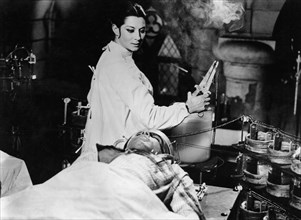 Rosalba Neri, Paul Whiteman, on-set of the Film, "Lady Frankenstein" (aka La Figlia di Frankenstein), 1971