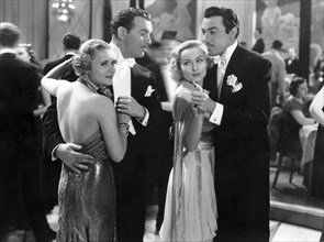 Betty Lawford, Preston Foster, Carole Lombard, Cesar Romero, on-set of the Film, "Love Before Breakfast", 1936