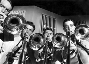 Glenn Miller (right) and his Band, on-set of the Film, "Orchestra Wives", 20th Century Fox Film Corp., 1942