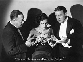 Eugene Pallette, Evelyn Brent, Clive Brook, on-set of the Film "Slightly Scarlet", 1930