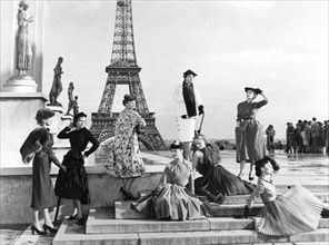 Fashion Models, on-set of the Film "Under the Paris Sky" (aka Sous le Ceil de Paris), 1951