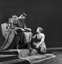 Paul Roebling, Julie Harris, on-set of the Broadway Play "The Lark, Longacre Theater, New York, 1955