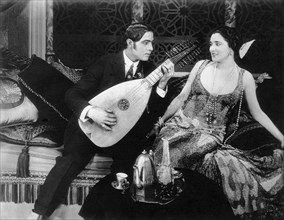 Rudolph Valentino, Nita Naldi, on-set of the Silent Film "Blood and Sand", 1922