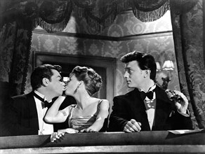 Ron Randell, Julie Harris, Laurence Harvey, on-set of the British Film "I am a Camera", 1955