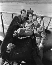 Fred MacMurray, Louise Campbell, Ray Milland, on-set of the Film "Men With Wings", 1938