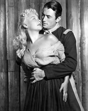 Barbara Payton, Gregory Peck, on-set of the Film "Only the Valiant", 1951