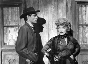 Mel Ferrer, Marlene Dietrich, on-set of the Film "Rancho Notorious", 1952