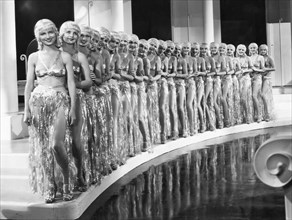 Row of Chorus Girls, Lucille Ball, (far right), on-set of the Film "Roman Scandals", 1933