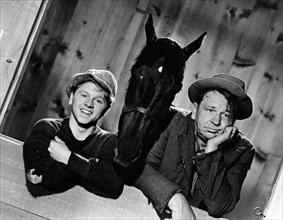 Mickey Rooney, Maiden Brave, Wallace Beery, on-set of the Film "Stable Mates", 1934