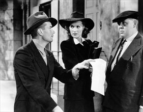 Kent Smith, Maureen O'Hara, Charles Laughton, on-set of the Film "This Land is Mine", 1943