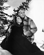 Teresa Wright, Tab Hunter, on-set of the Film "Track of the Cat", 1954