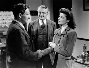 Spencer Tracy, Reginald Owen, Katharine Hepburn, on-set of the Film "Woman of the Year", 1942
