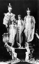 King George VI, H.M. Queen Elizabeth, Princesses Elizabeth and Margaret, of United Kingdom, at Coronation, May 12, 1937