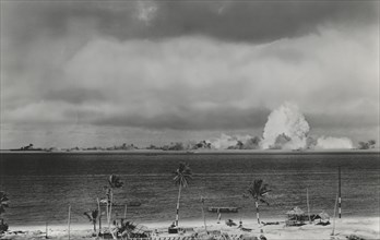 U.S. Military Atomic Bomb Test and Resulting Explosion, Crossroads Target Fleet, Bikini Island, Pacific Ocean, 1946