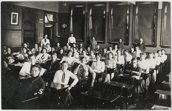 Students in Classroom, High School Portrait, Sanborn, Iowa, USA, circa 1910