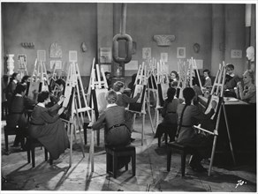 Students in Art Class, on-set of the Film “Claudine a L’ecole” directed by Serge de Poligny, 1939