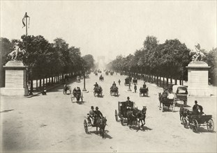 Horses & Buggies on Avenue des Champs-Elysées, Paris, France, Albumen Print, circa 1890