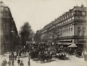 Crowded Street Scene, Boulevard des Capucines, Cafe de la Paix, Paris, France, Albumen print, circa 1890