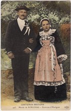 Married Couple in Breton Costumes, Huelgoat, France, Postcard, circa 1910