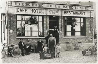 Group of People in Front of Hotel Café, France, circa 1905