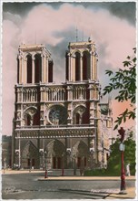 Notre Dame Church, Paris, France, Hand-Colored Postcard, circa 1930