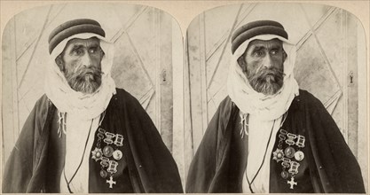Sheikh el Rachid, Chief of the Escorts and Greatest Bedouin of Palestine, Stereo Card, 1900