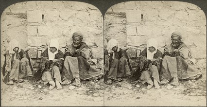 Unclean! Unclean! Wretched lepers outside of Jerusalem,  Palestine, Stereo Card, circa 1896