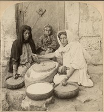Women Grinding at the Mill, Palestine, Single Image of Stereo Card, circa 1900